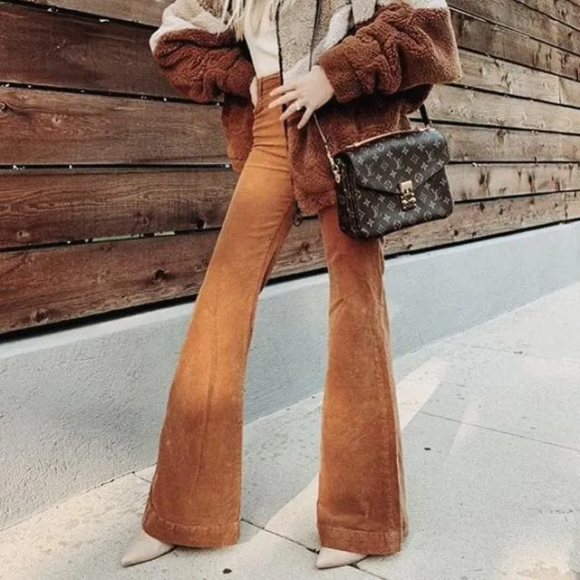 High Waist Corduroy Stretch Flare Pants