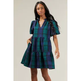 Hudson Plaid Jacey Babydoll Eyelet Mini Dress