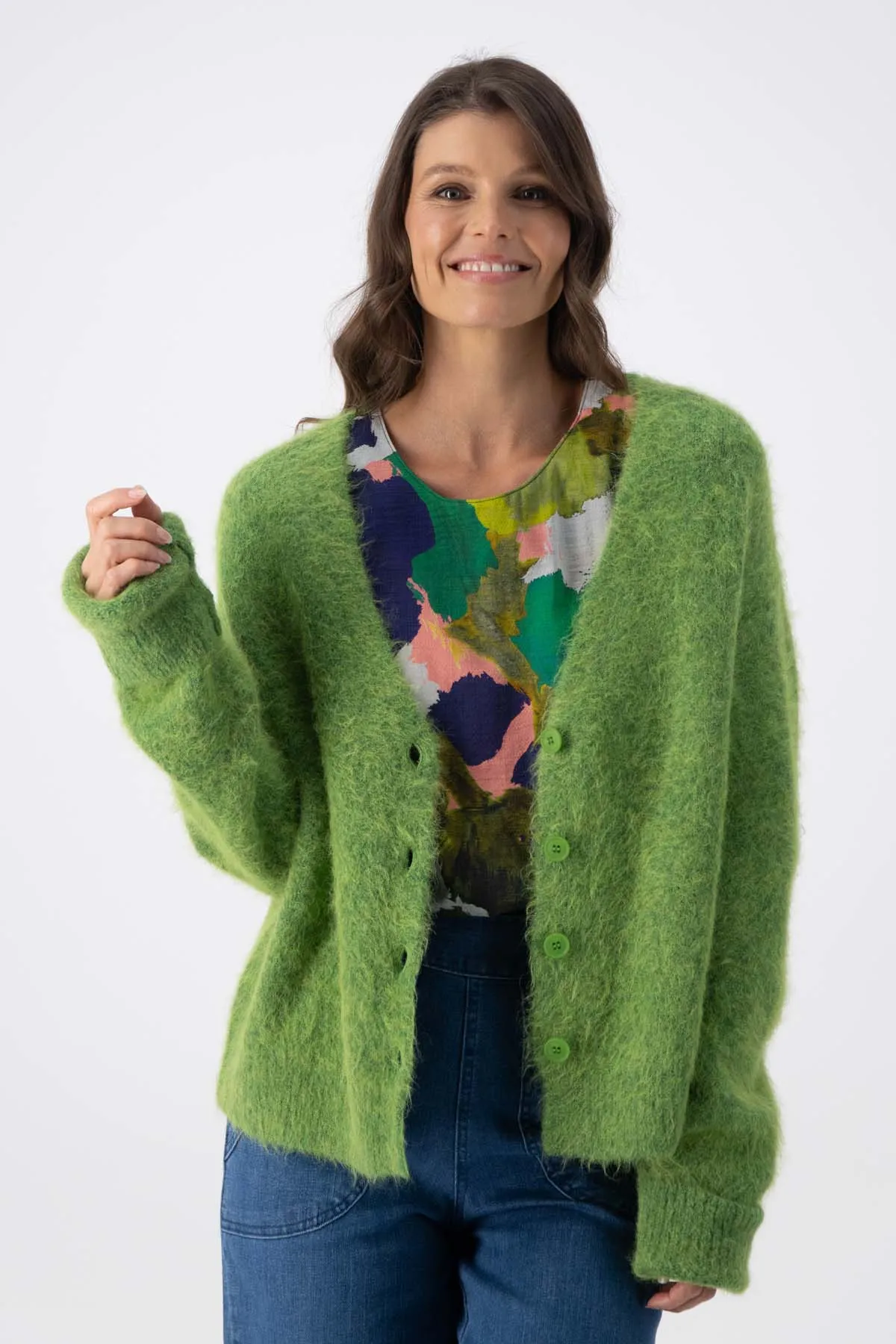 In Transit Cardigan Green in Alpaca