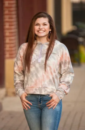 Ivory Tie Dye Knit Hoodie w/ Button Detail