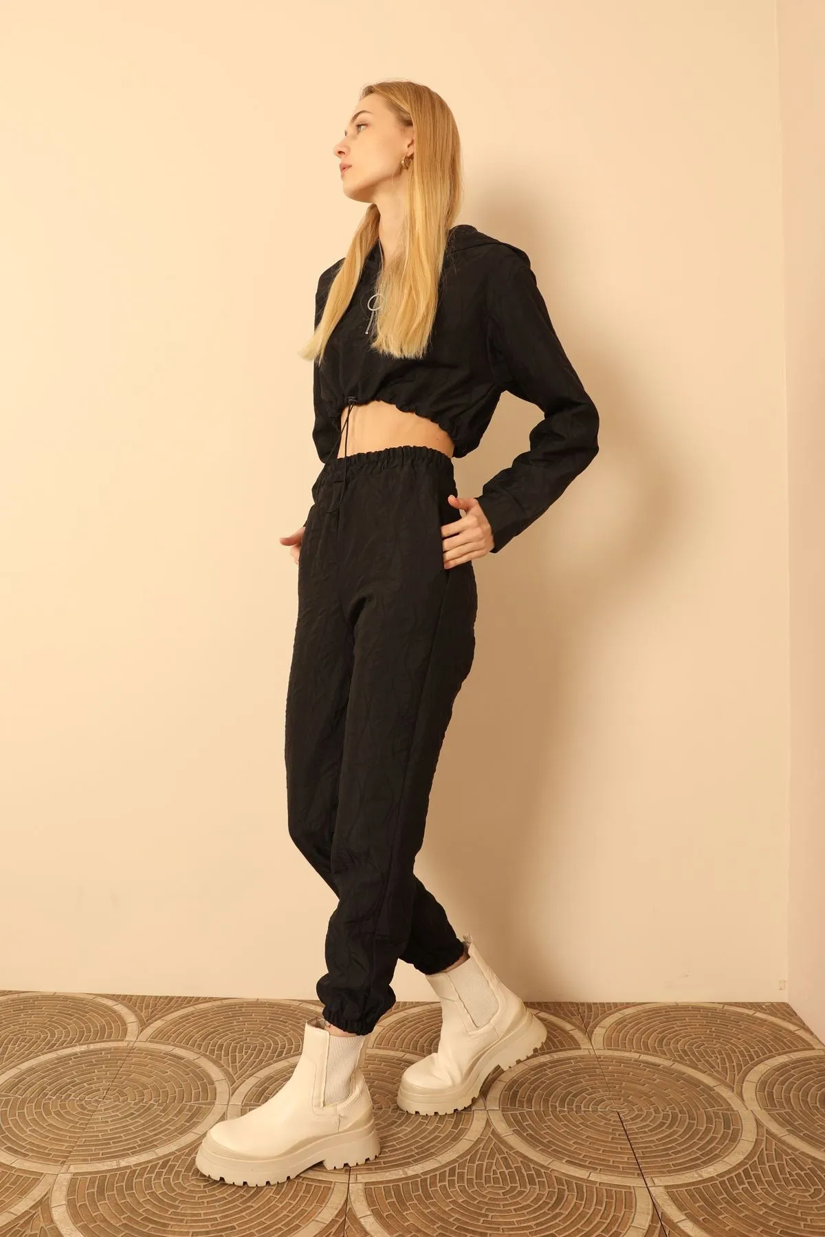 KKT Jakar Fabric Onion Pattern Women Sweatpants-Black - Toluca