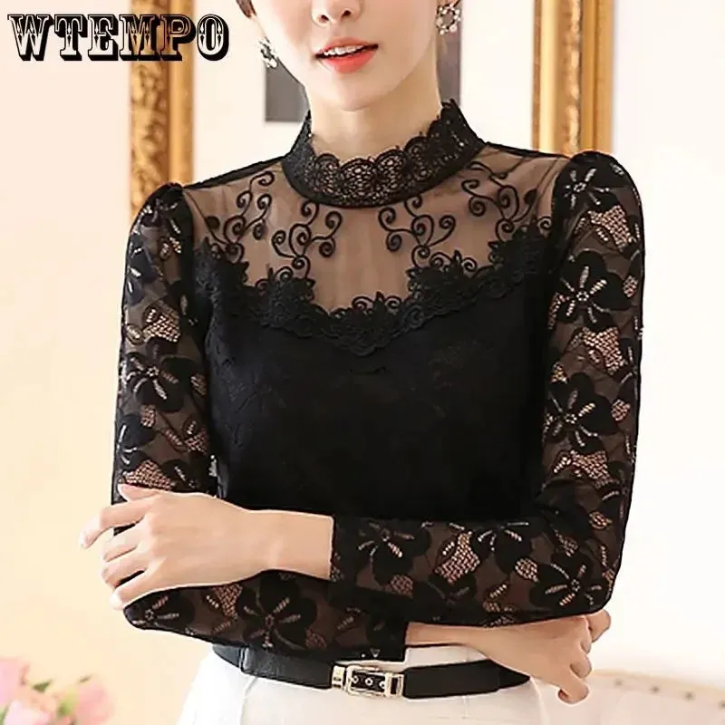 Lace Slim-Fit Turtleneck Knitted Top for Women