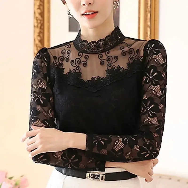 Lace Slim-Fit Turtleneck Knitted Top for Women