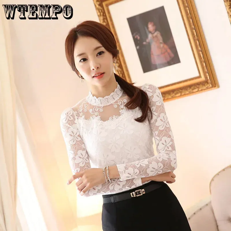 Lace Slim-Fit Turtleneck Knitted Top for Women