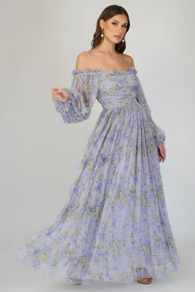 Lana Lilac Printed Tulle Dress