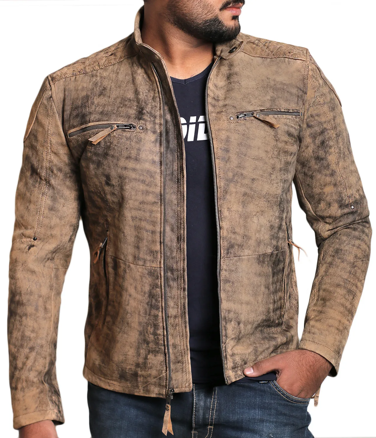 Leather Jackets Hub Mens Genuine Lambskin Leather Jacket (Black, Fencing Jacket) - 1501225