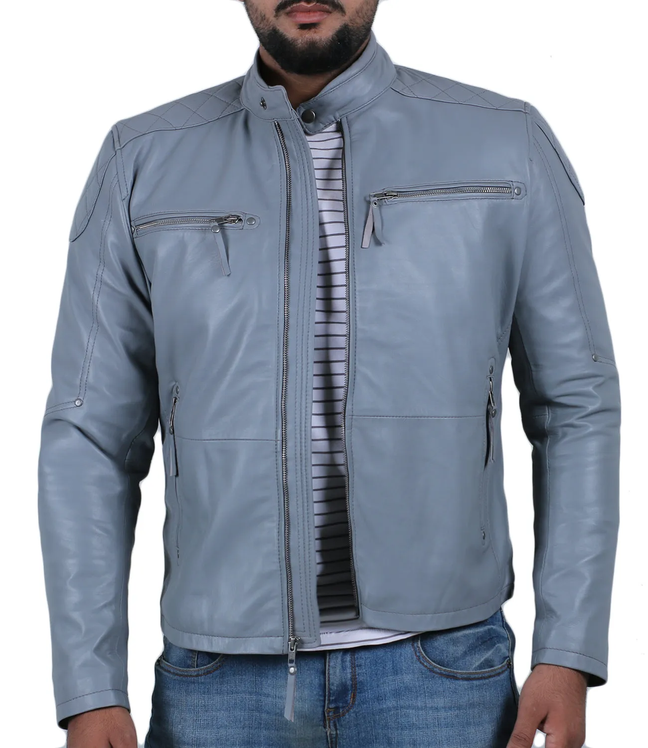 Leather Jackets Hub Mens Genuine Lambskin Leather Jacket (Black, Fencing Jacket) - 1501225
