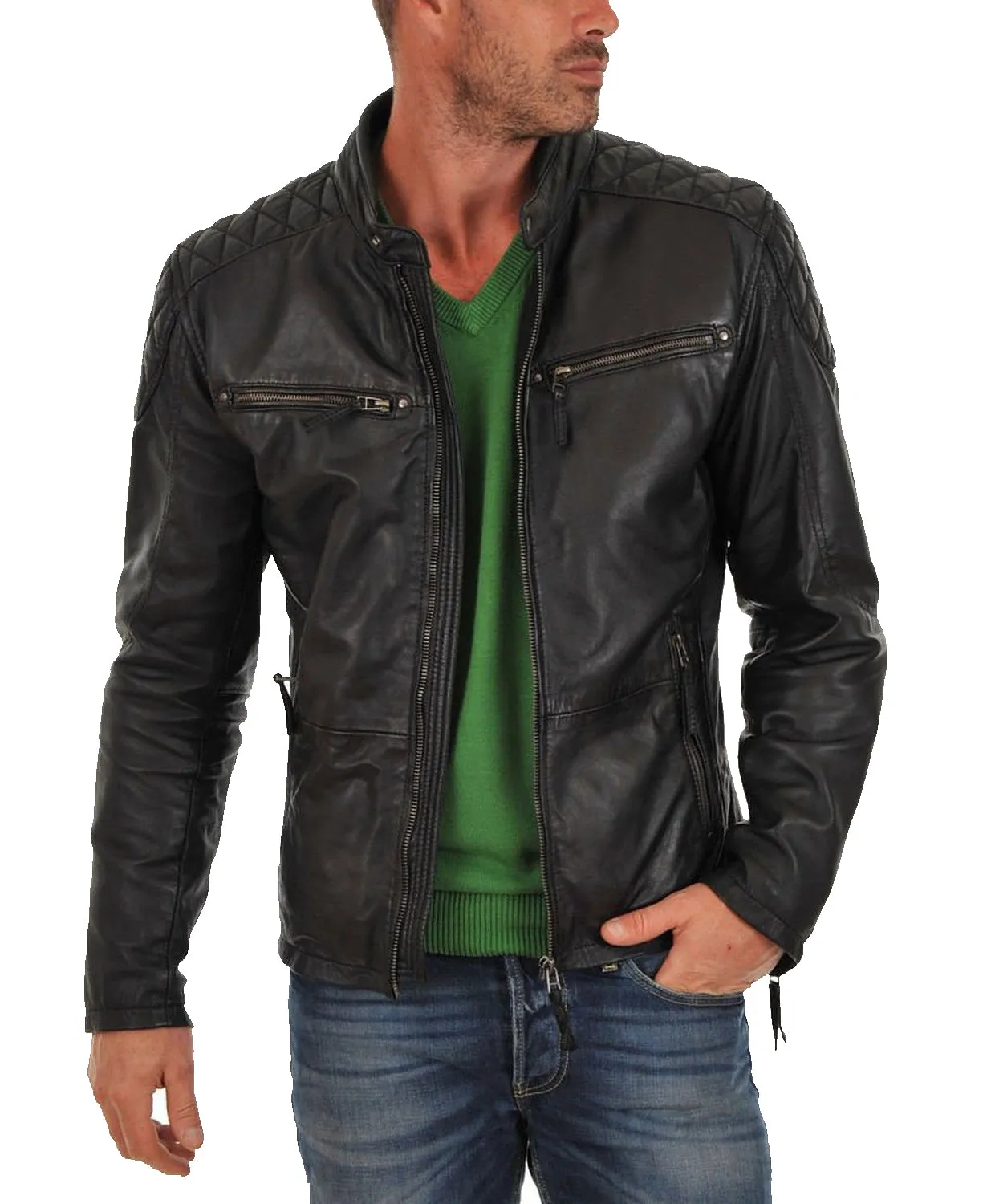 Leather Jackets Hub Mens Genuine Lambskin Leather Jacket (Black, Fencing Jacket) - 1501225