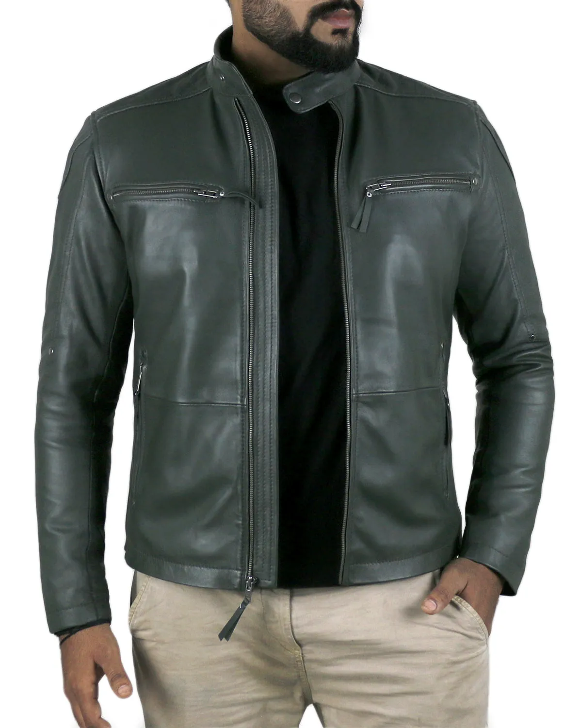 Leather Jackets Hub Mens Genuine Lambskin Leather Jacket (Black, Fencing Jacket) - 1501225
