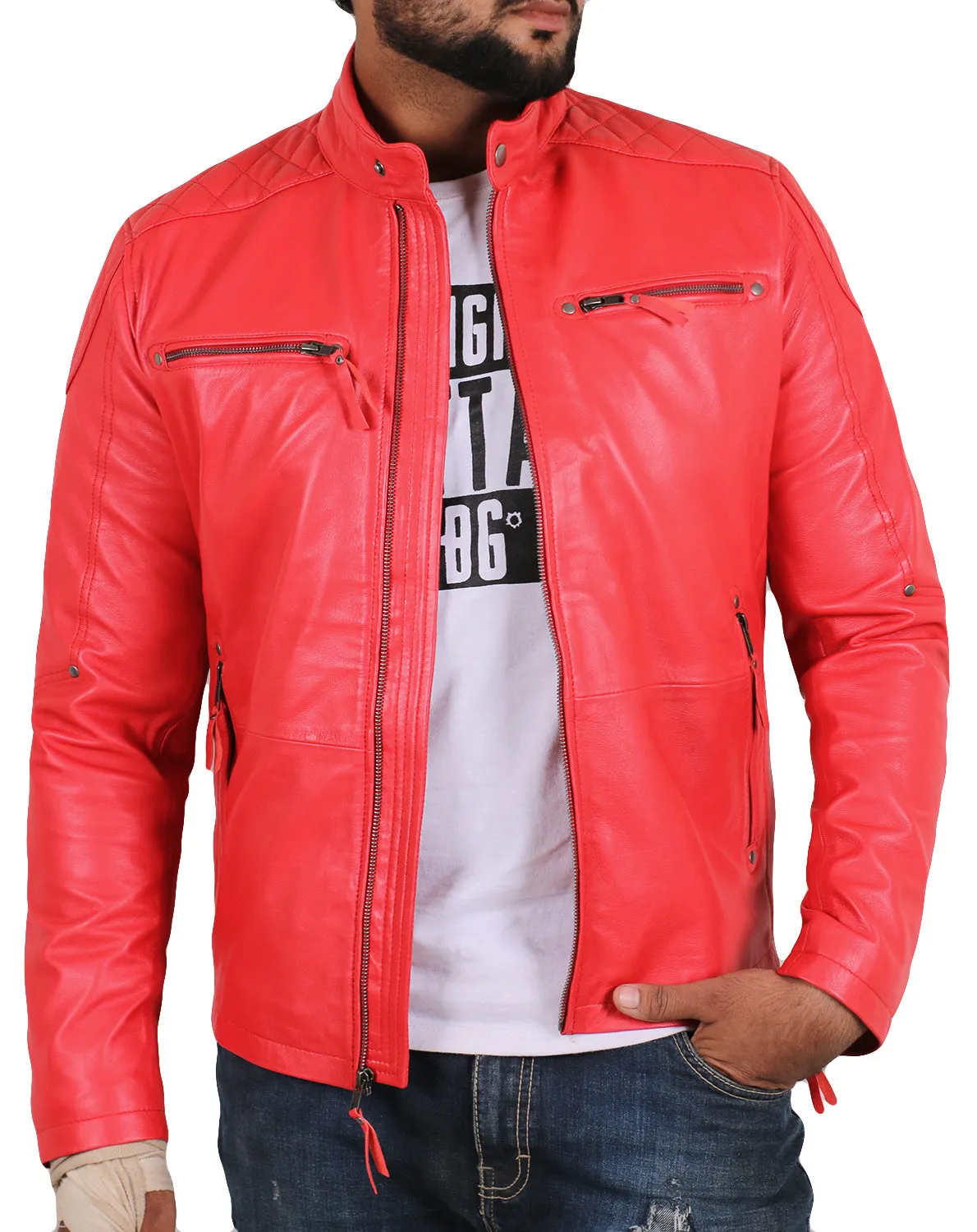 Leather Jackets Hub Mens Genuine Lambskin Leather Jacket (Black, Fencing Jacket) - 1501225