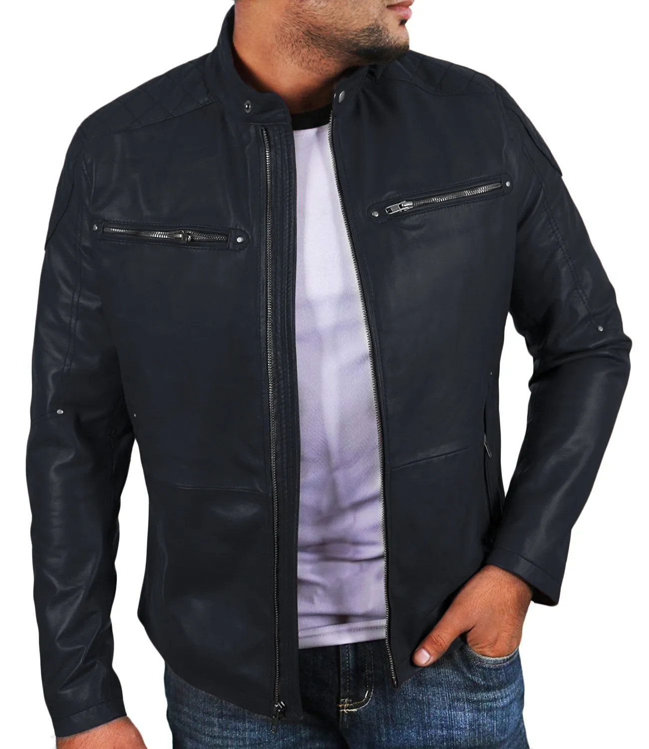 Leather Jackets Hub Mens Genuine Lambskin Leather Jacket (Black, Fencing Jacket) - 1501225