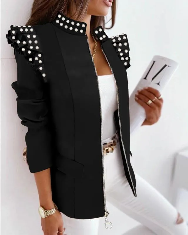 Leopard Print Zip Ruffle Shoulder Jacket- Glamzlife