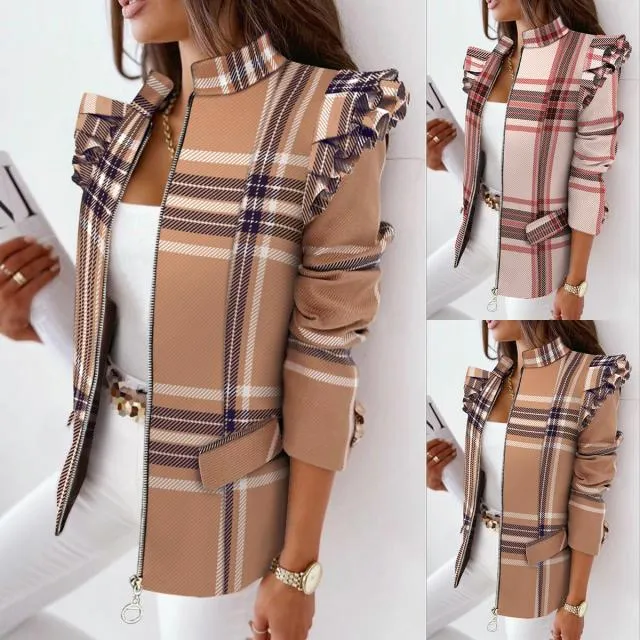 Leopard Print Zip Ruffle Shoulder Jacket- Glamzlife