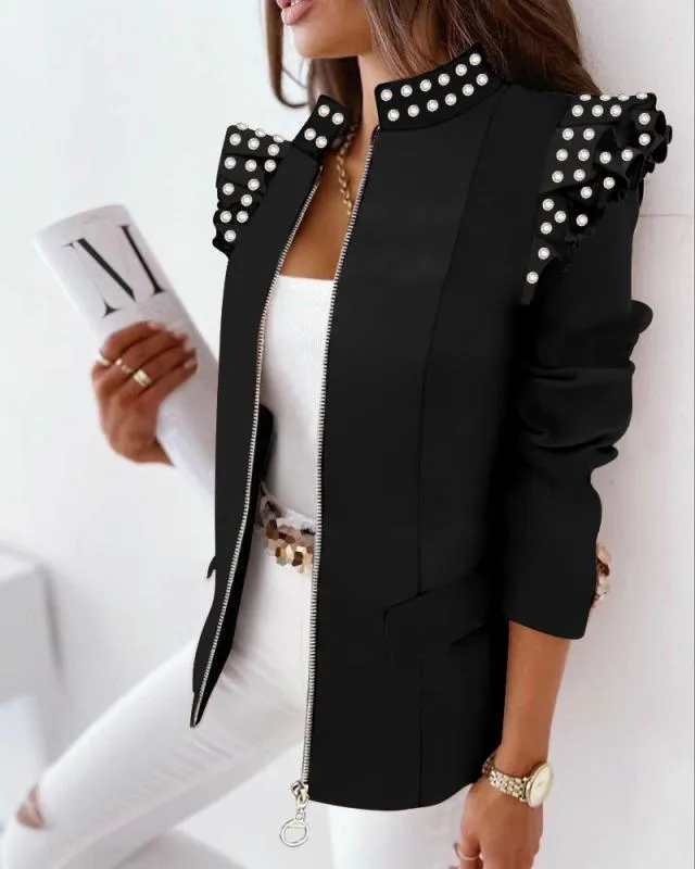 Leopard Print Zip Ruffle Shoulder Jacket- Glamzlife