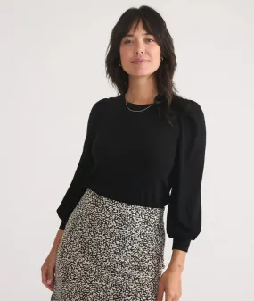 Lexi Rib Puff Sleeve Top in Black