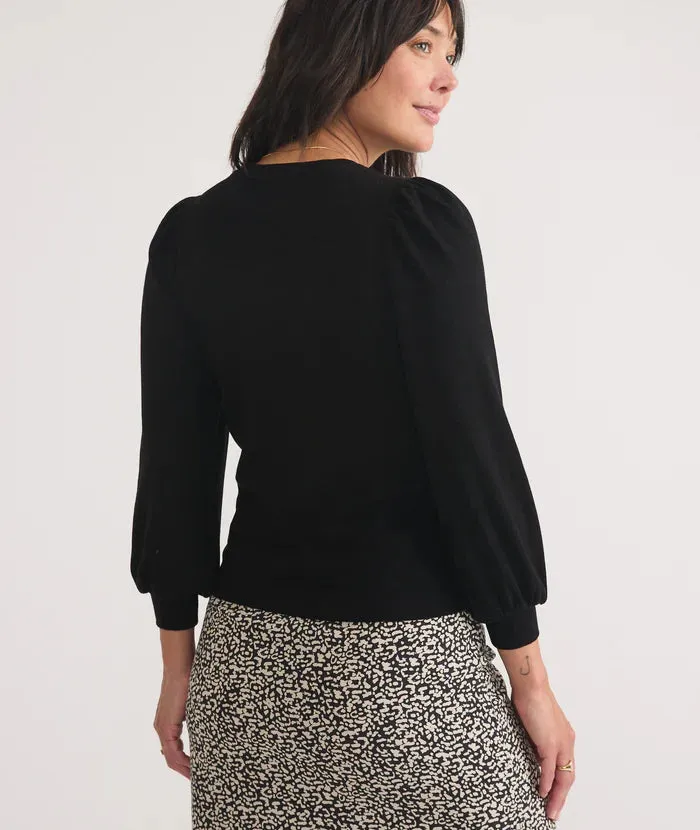 Lexi Rib Puff Sleeve Top in Black