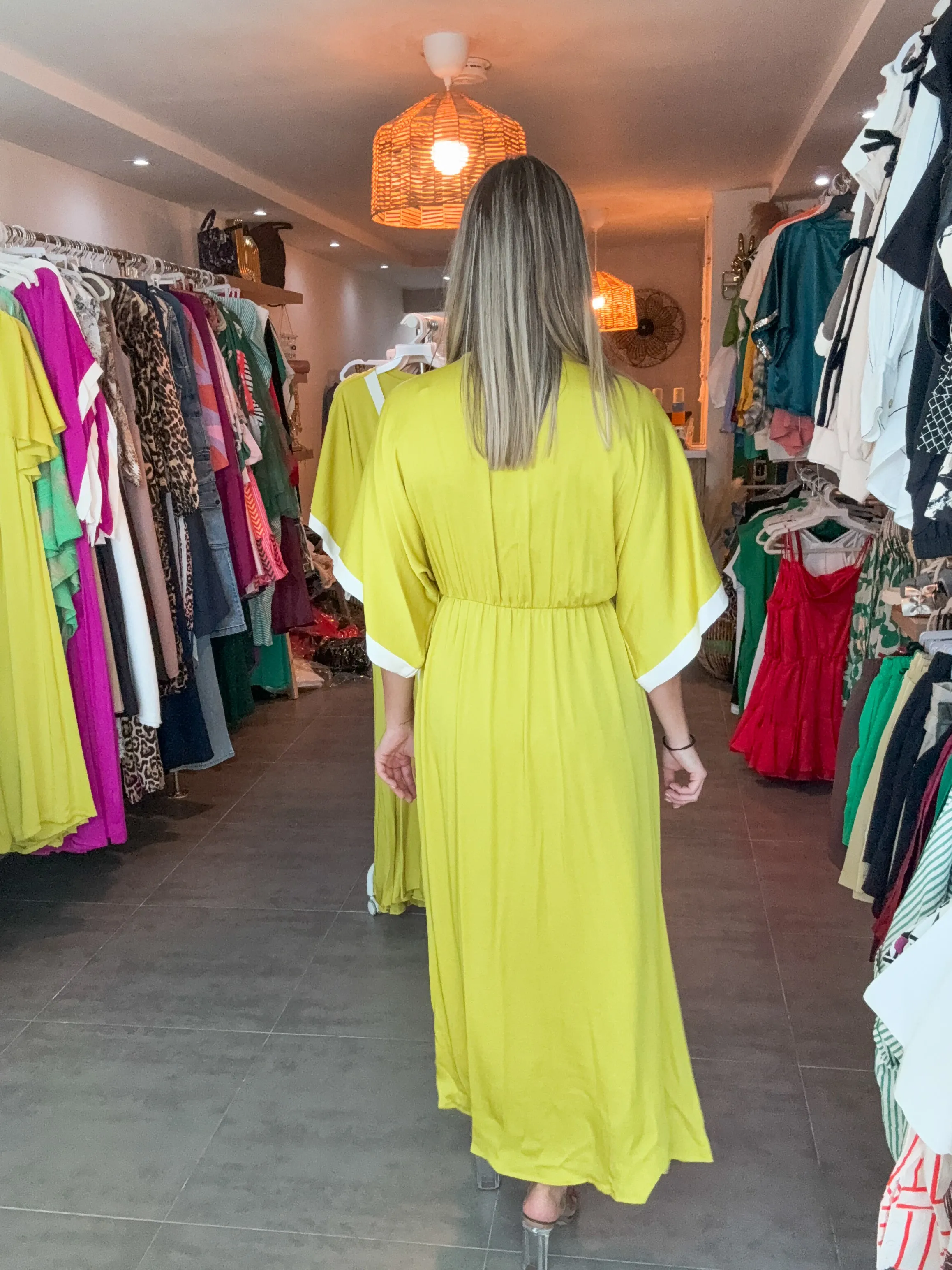LIME GREEN KIMONO MAXI DRESS