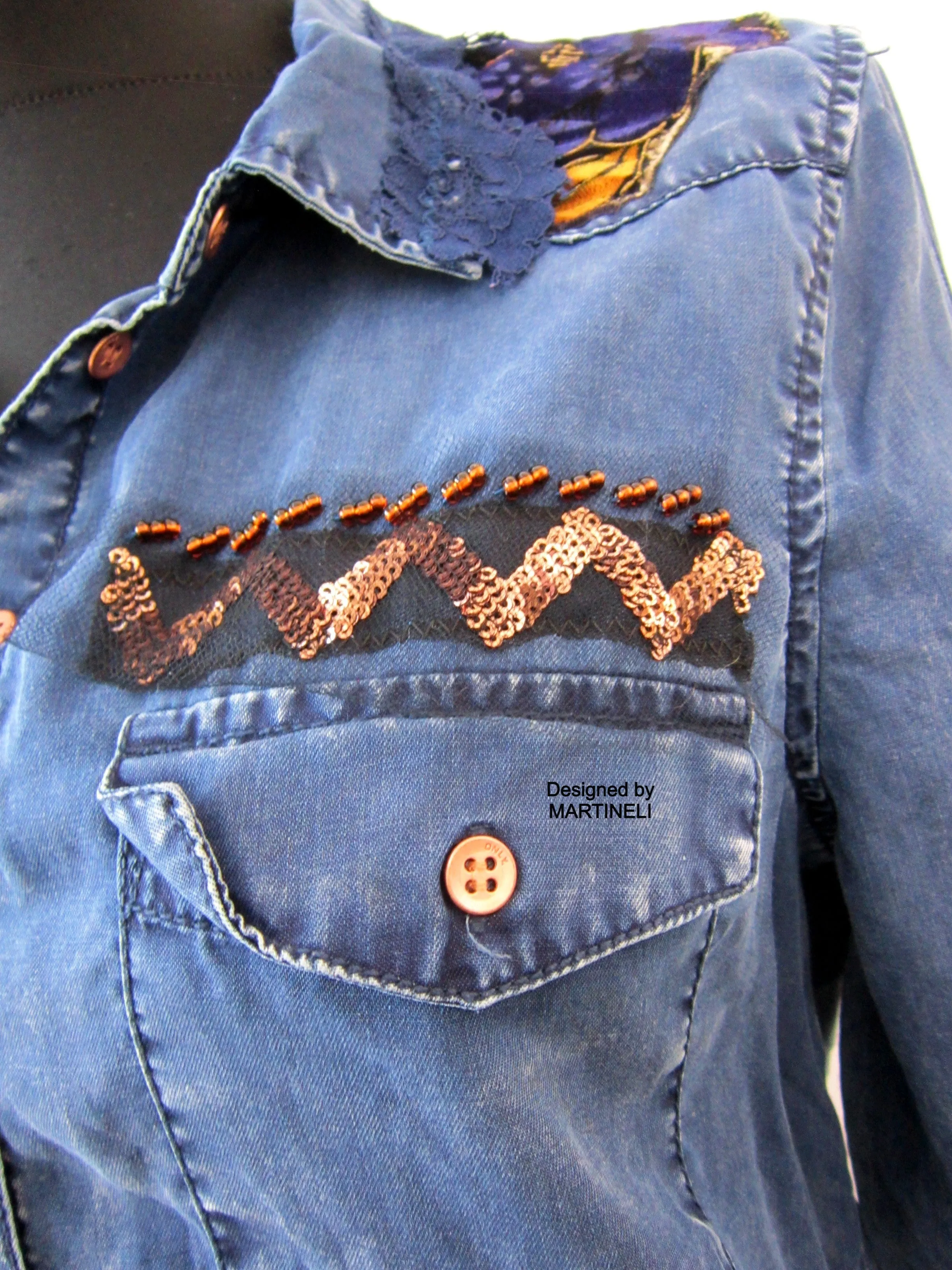 Long Sleeve Boho Chic Denim Shirt,M/L Embroidered Shirt for Women