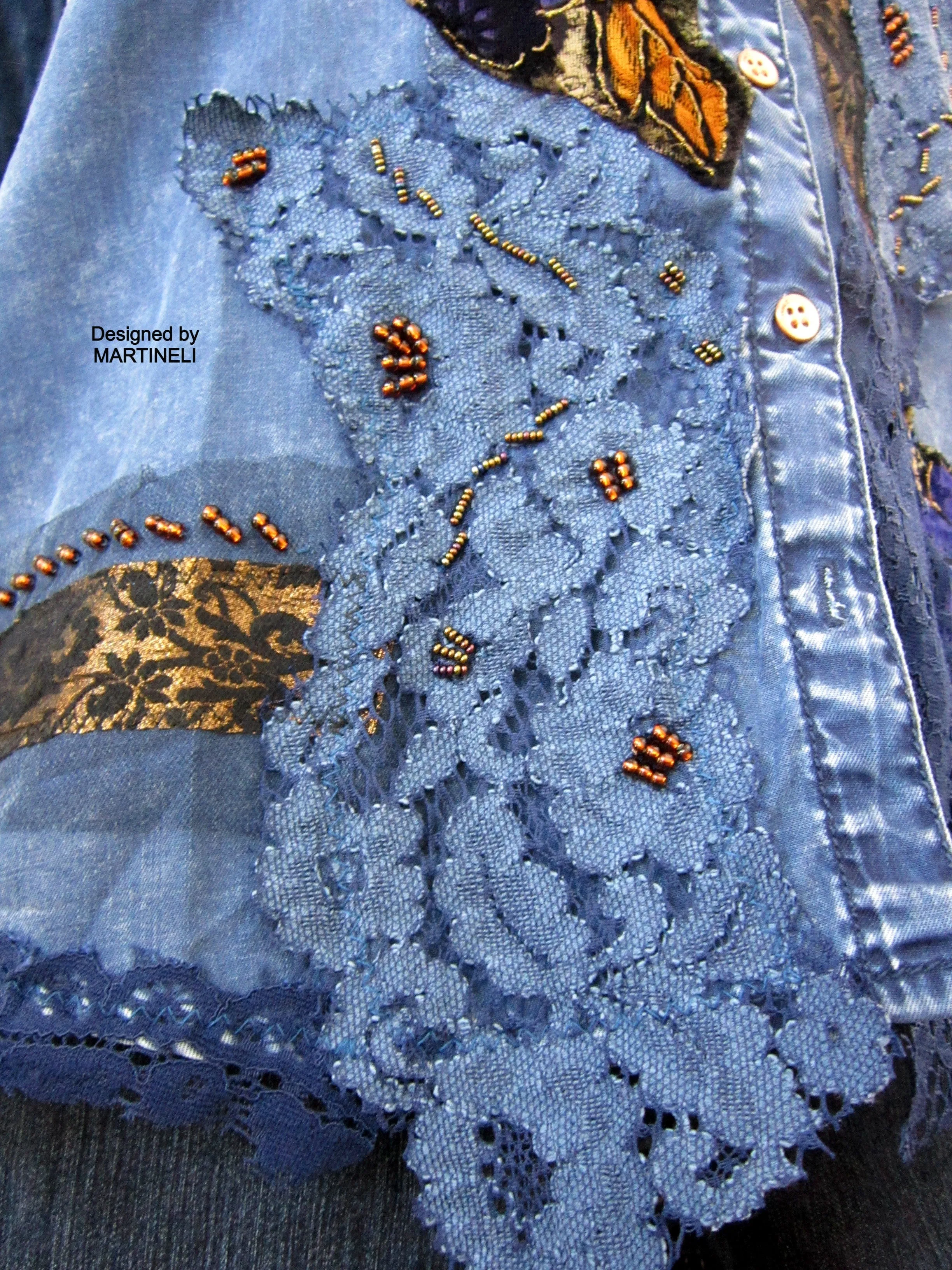 Long Sleeve Boho Chic Denim Shirt,M/L Embroidered Shirt for Women