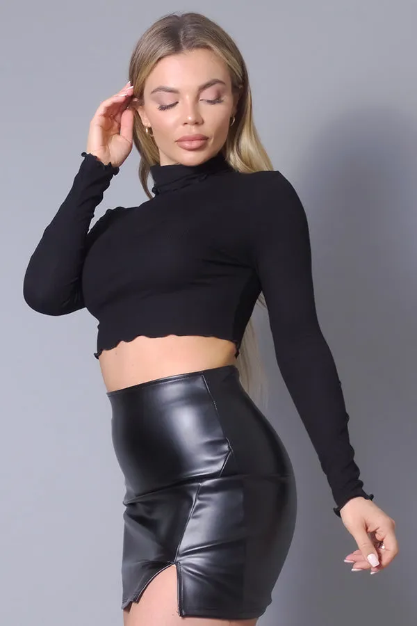 Long Sleeve Purl Edge Layer Crop Top