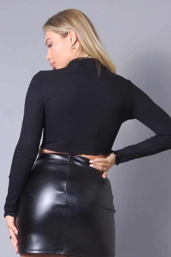 Long Sleeve Purl Edge Layer Crop Top