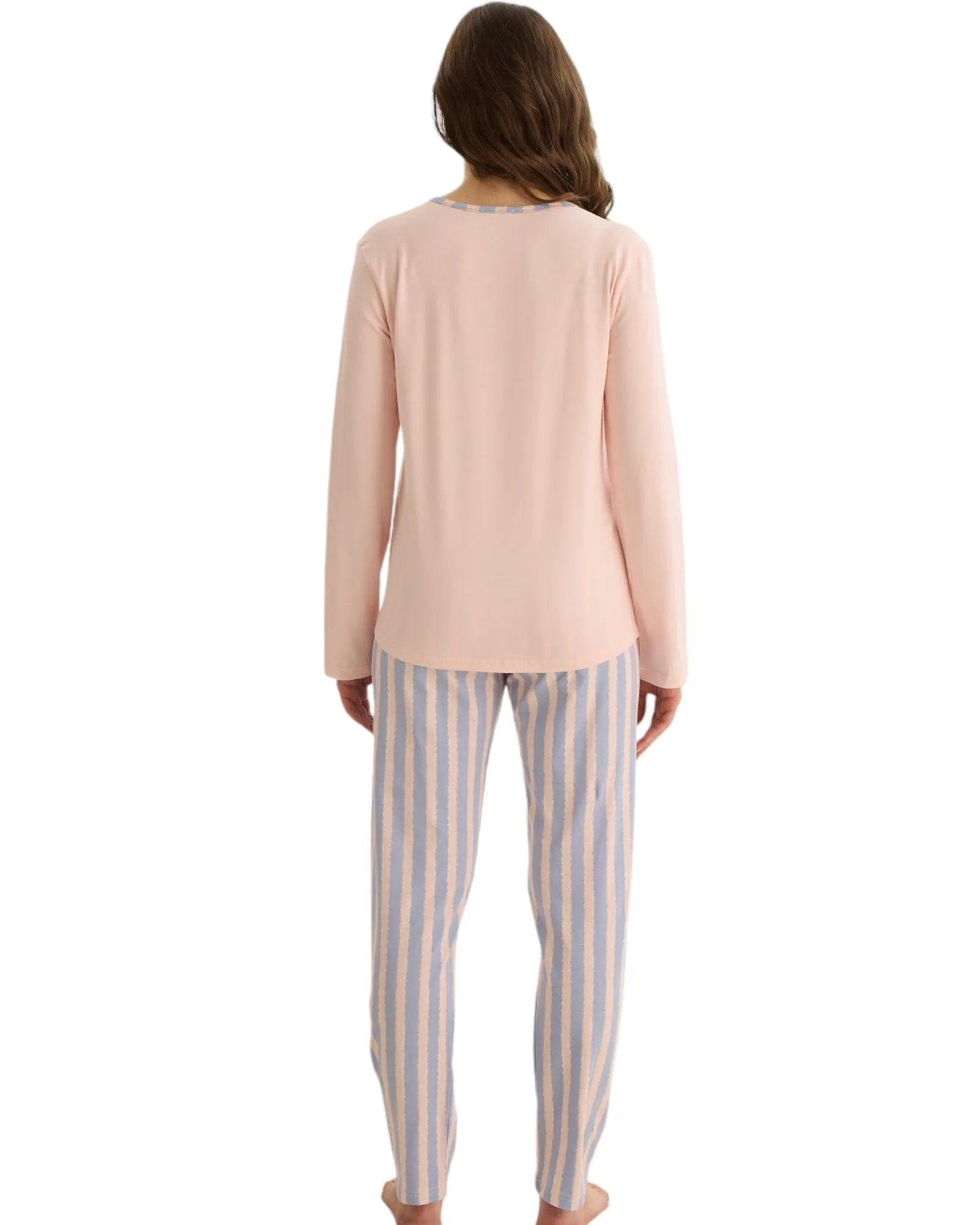 Long Striped Pants & Printed Long Sleeve Top Sleepwear Set