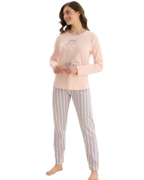 Long Striped Pants & Printed Long Sleeve Top Sleepwear Set