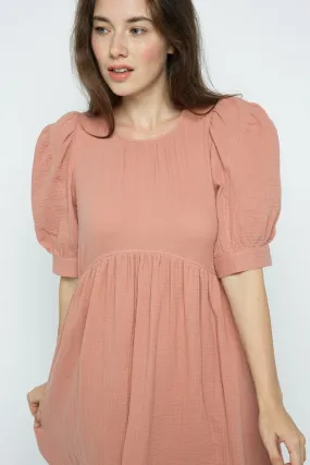MAUVE PUFF SHORT SLEEVES FLARE BABYDOLL MINI DRESS MDR8648