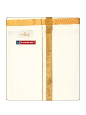 Mens Cotton Cream Double Layered with Gold Jari Velcro Pocket Dhoti - Energy