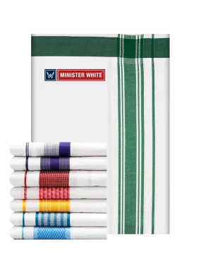 Mens Cotton White Single Layered Dhoti with Assorted Fancy Border - Skylark Mix