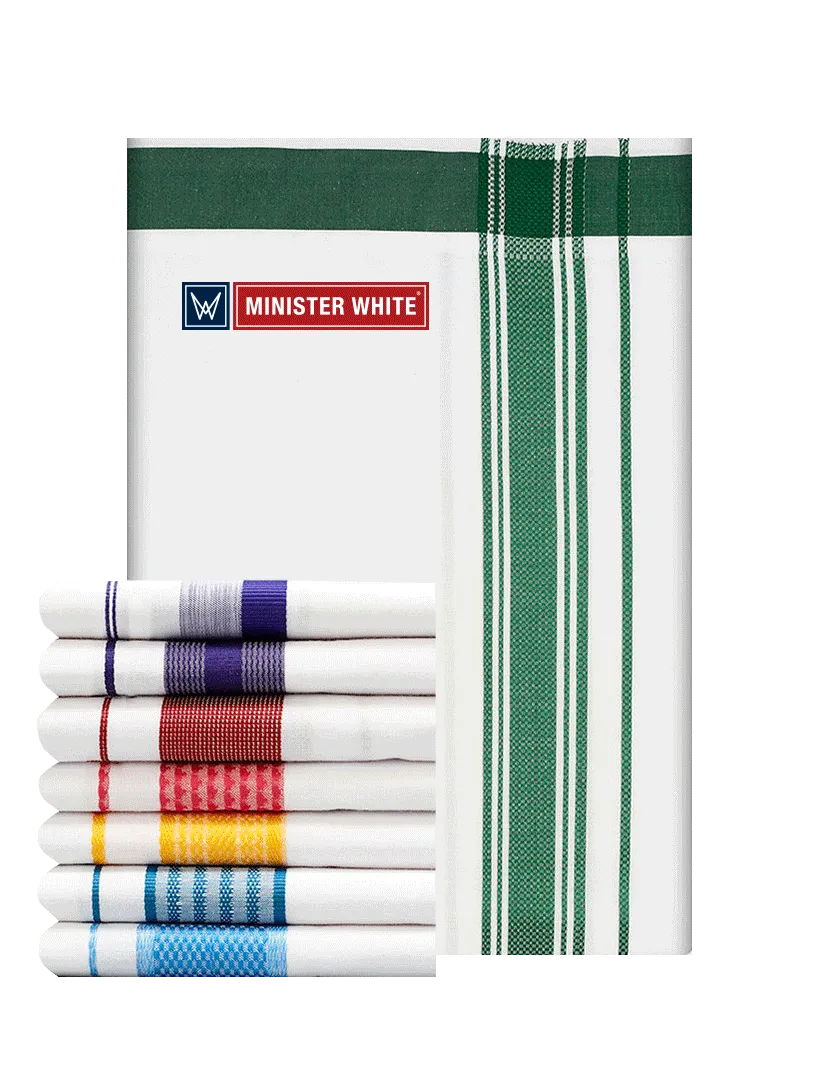 Mens Cotton White Single Layered Dhoti with Assorted Fancy Border - Skylark Mix