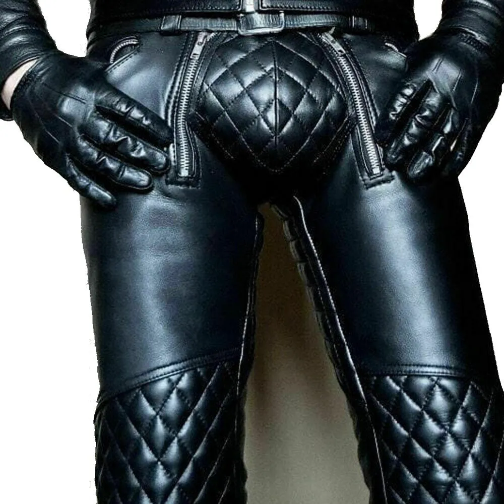 Men's Real Leather Padded Biker Trouser pants