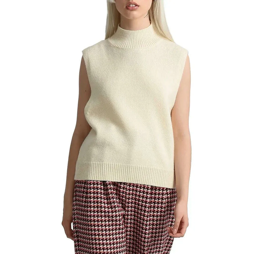 Molly Bracken: SLEEVELESS MOCK NECK SWEATER - Off White