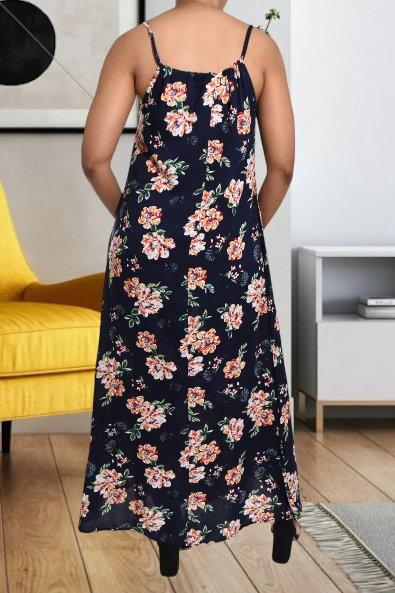 Navy Floral Strappy Maxi Dress .