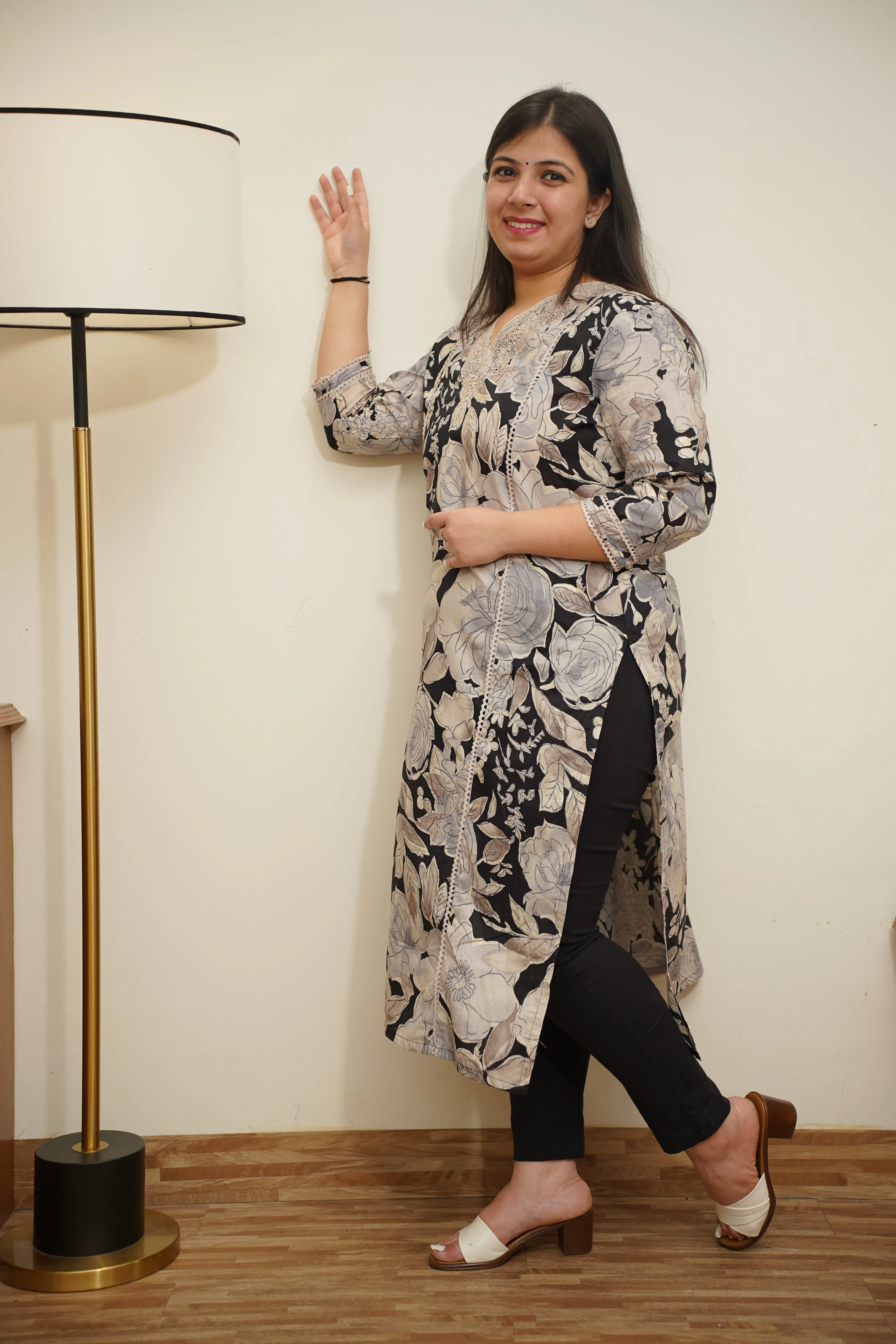 Noir Blossom Cotton Kurta