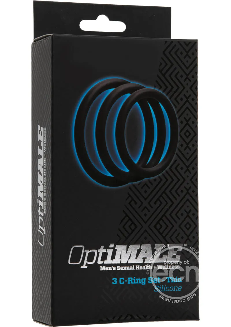 OptiMALE 3 C-Ring Set Silicone Cock Ring Thin (3 Piece Kit) - Black