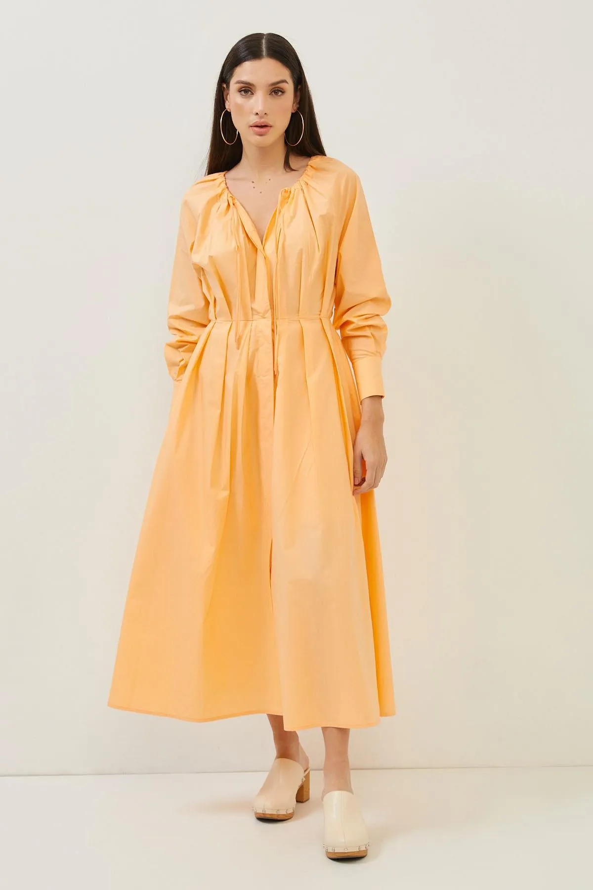 Orange Cotton Long Sleeve Maxi Dress