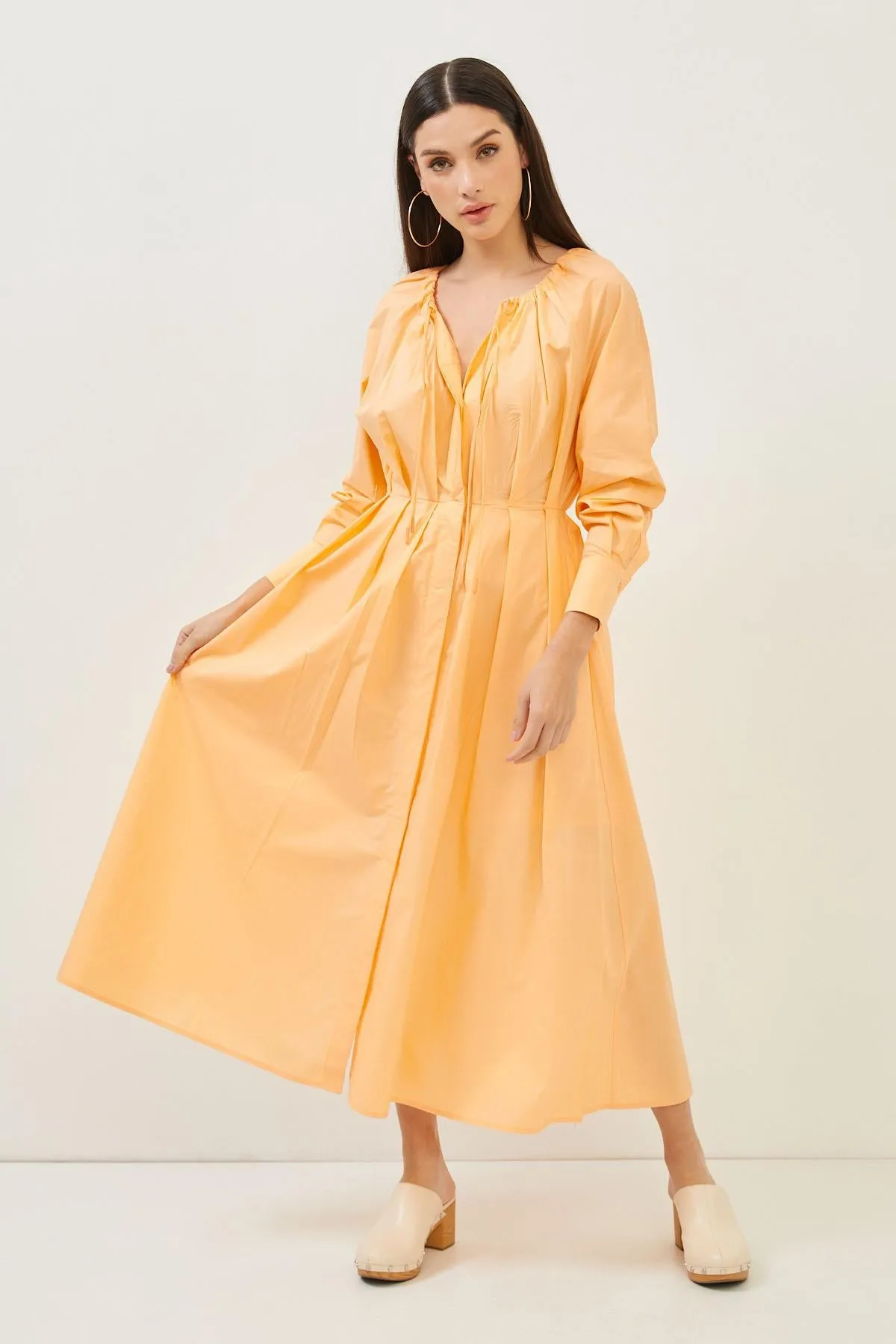 Orange Cotton Long Sleeve Maxi Dress