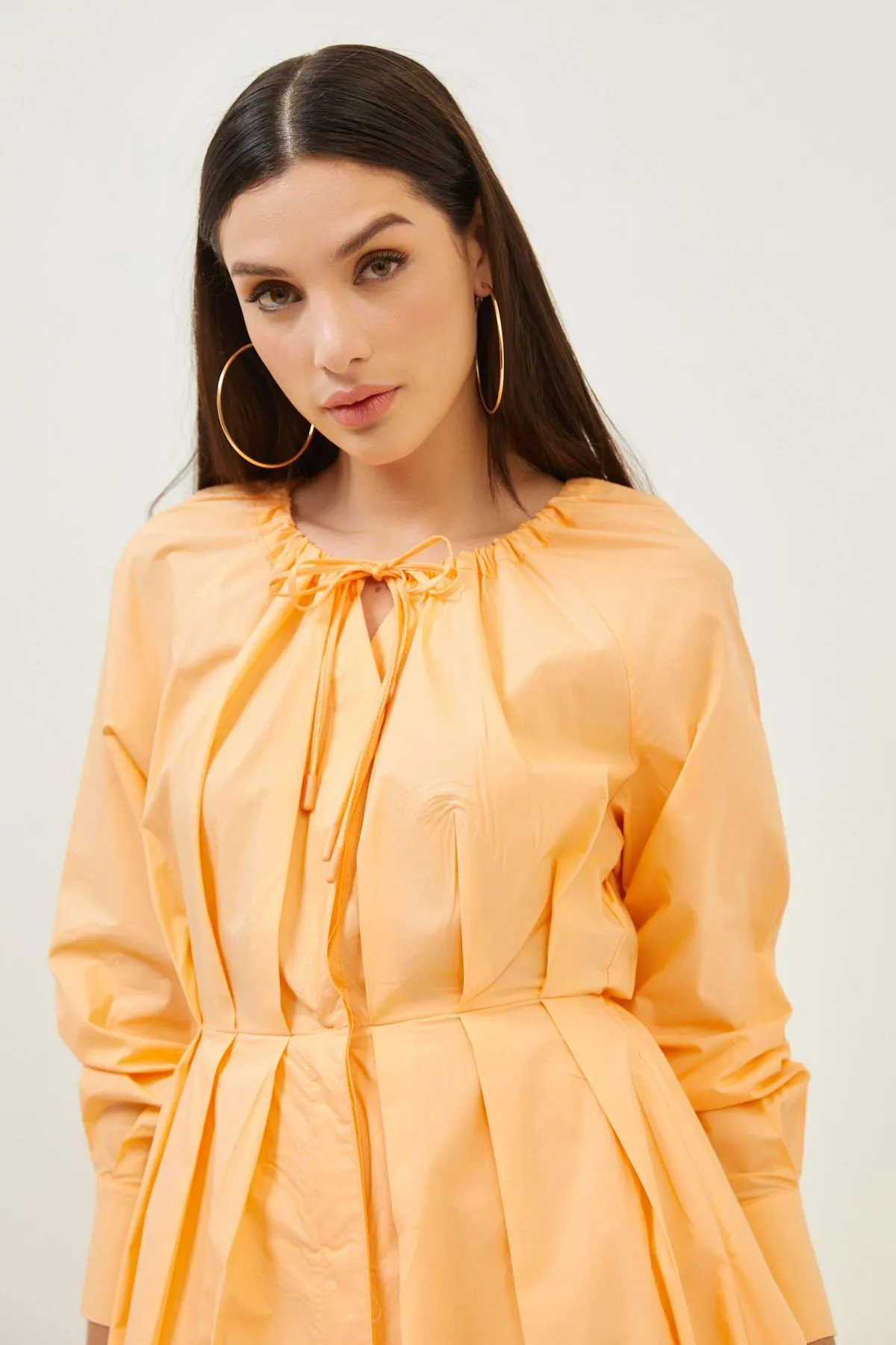 Orange Cotton Long Sleeve Maxi Dress