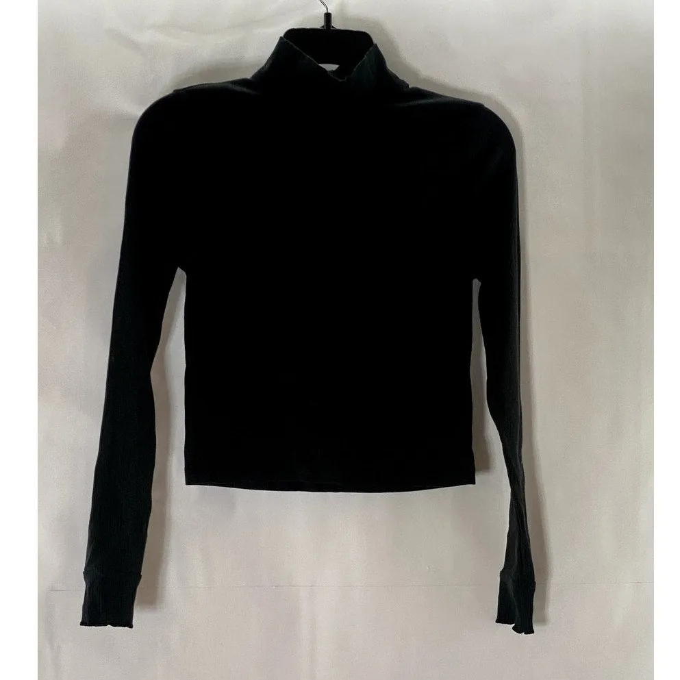 OUTDOOR VOICES Women's Black Rib Long Sleeve Pullover Turtleneck Top SZ S