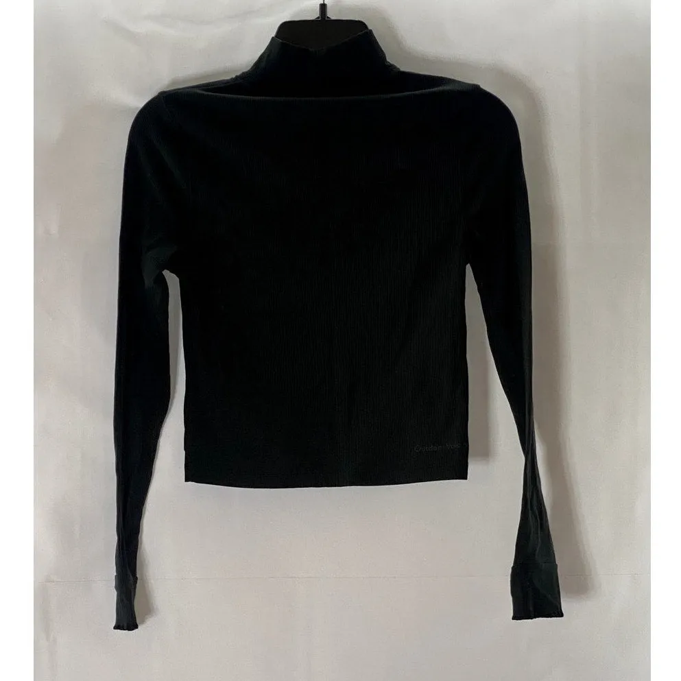 OUTDOOR VOICES Women's Black Rib Long Sleeve Pullover Turtleneck Top SZ S
