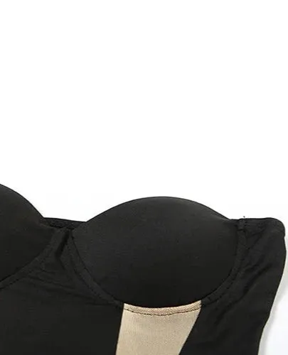 Patchwork Strapless Black Maxi Dress