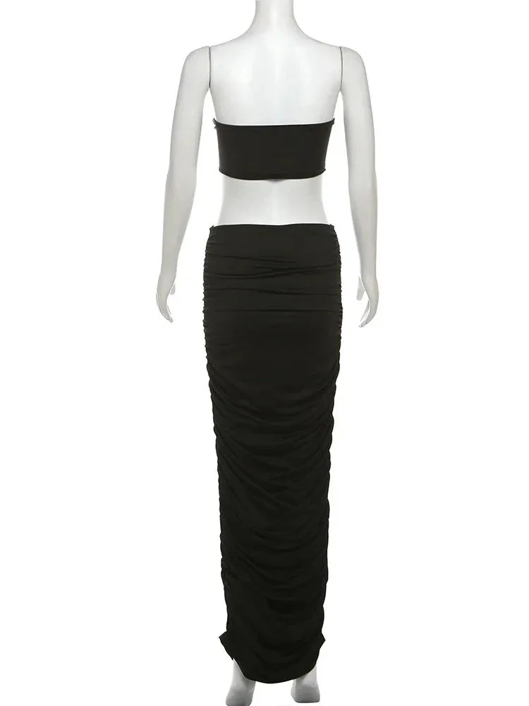 Patchwork Strapless Black Maxi Dress
