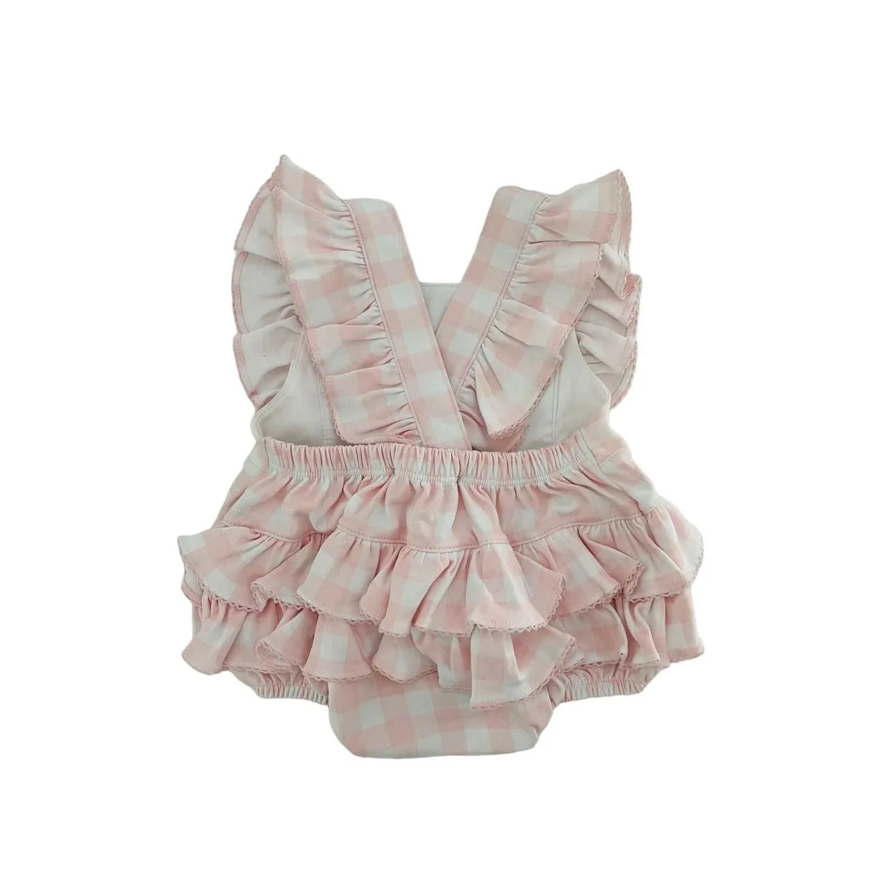 Pink Vichy Pima ruffled overall