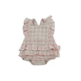 Pink Vichy Pima ruffled overall