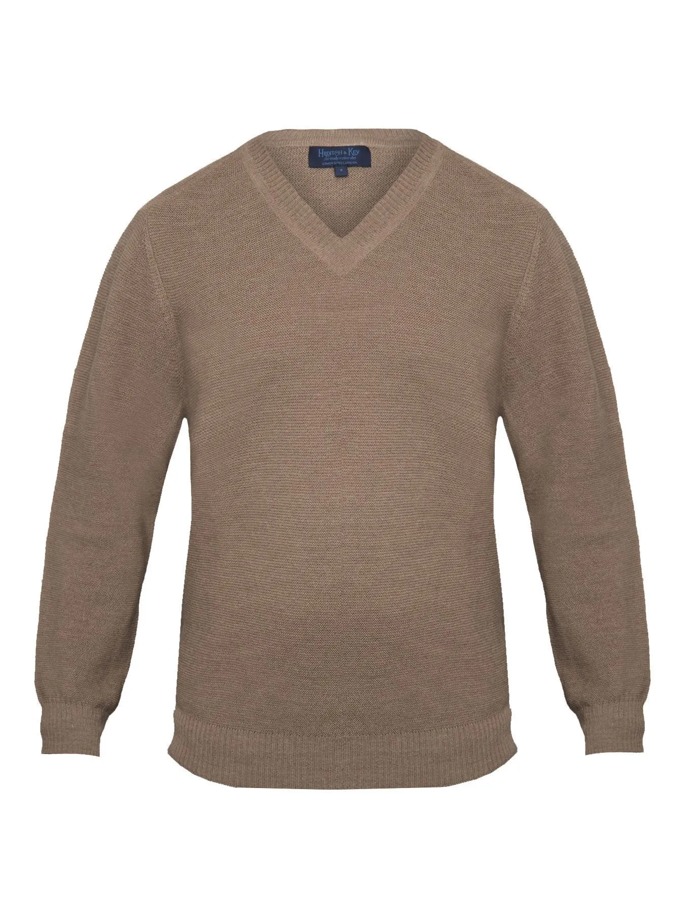 Plain Camel 2-Ply Alpaca Wool Long Sleeve V-Neck Jumper