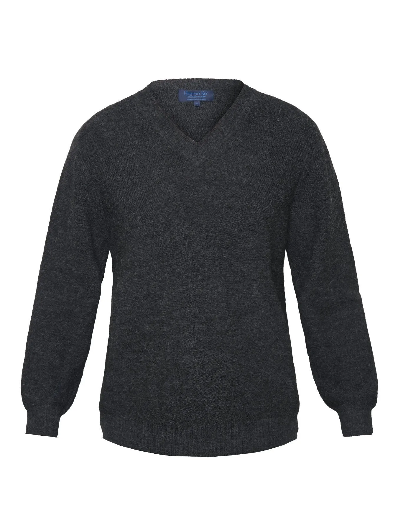 Plain Charcoal 2-Ply Alpaca Wool Long Sleeve V-Neck Jumper