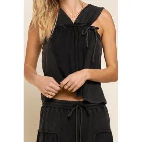 POL Stone Black Tank Top with Side Tie