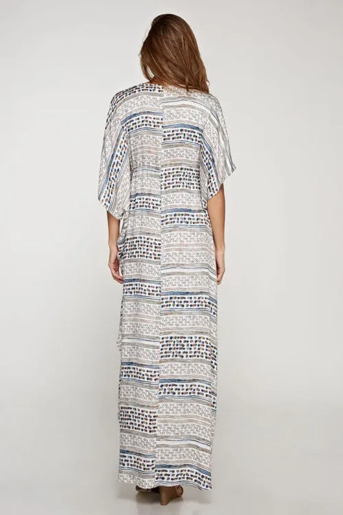 Print Caftan Front Tie Side Slits Maxi Dress