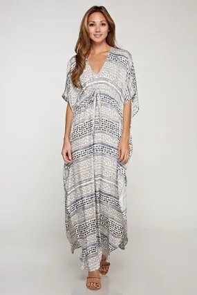 Print Caftan Front Tie Side Slits Maxi Dress